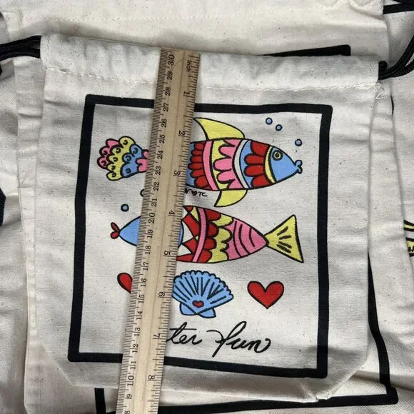 BRIGHTON NEW 3pc Canvas Drawstring Travel Bag Set Storage Logo Fish Sun Mermaid - Picture 2 of 7